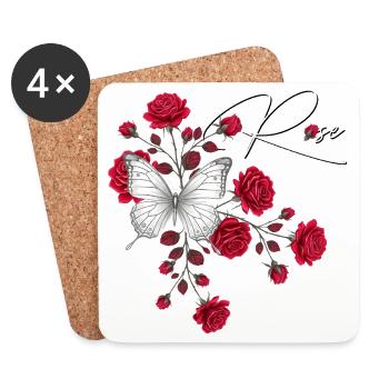 Rose et Papillon Élégance - Dessous de verre (lot de 4) - blanc - Devant
