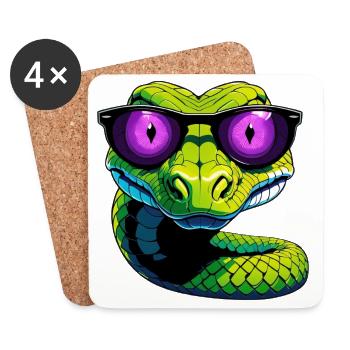 Serpent avec des lunettes de soleil violettes - Dessous de verre (lot de 4) - blanc - Devant