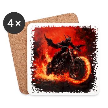 Demonic motorcyclist on fire - Coasters (set of 4) - white - Front