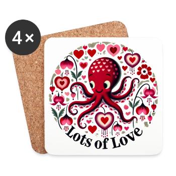 Octopus Heart Love Pattern - Coasters (set of 4) - white - Front