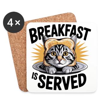 Breakfast Cat Humor - Coasters (set of 4) - white - Front