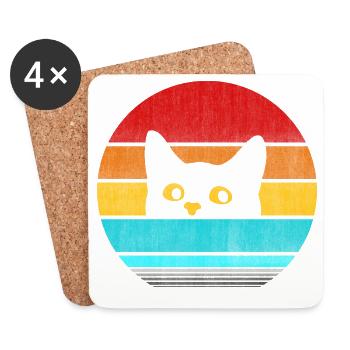 Retro Vintage Katze verstecken – süße Katze Liebhaber T-Shirt - Untersetzer (4er-Set) - Weiß - Vorne