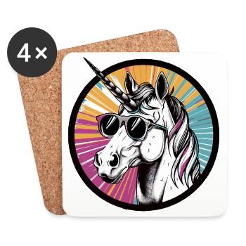 Licorne avec des lunettes de soleil - Dessous de verre (lot de 4) - blanc - Devant