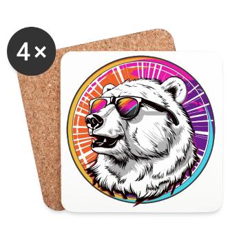 Bär mit Sonnenbrille im Neon-Design - Untersetzer (4er-Set) - Weiß - Vorne
