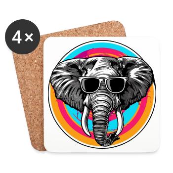 Éléphant avec des lunettes de soleil - Dessous de verre (lot de 4) - blanc - Devant