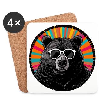 Ours cool avec des lunettes de soleil et une aura colorée - Dessous de verre (lot de 4) - blanc - Devant