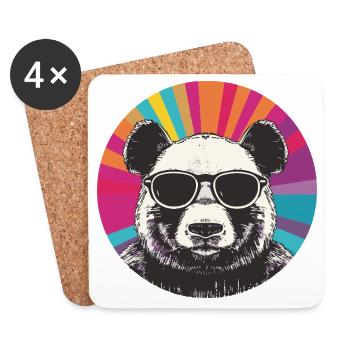 Portrait d'ours avec des lunettes de soleil rétro - Dessous de verre (lot de 4) - blanc - Devant