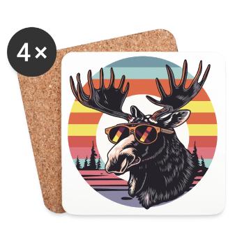 Retro moose with sunglasses - Coasters (set of 4) - white - Front