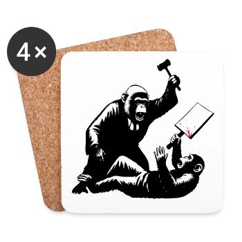 Aggressive monkey fight motif - Coasters (set of 4) - white - Front