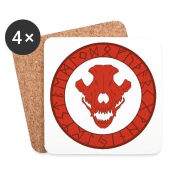 Crâne de loup viking rouge - Dessous de verre (lot de 4) - blanc - Devant