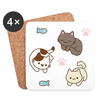 Adorable Cat and Fish Play Scene - Coasters (set of 4) - white - Front