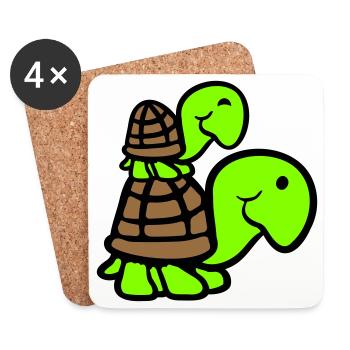 2 tortues Piggyback Maman Papa Enfant Chevauchant Mignon - Dessous de verre (lot de 4) - blanc - Devant