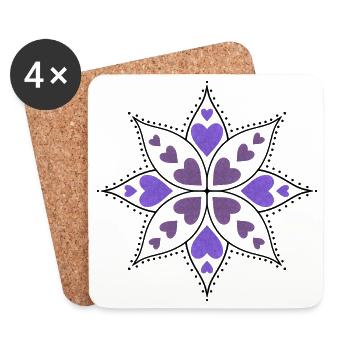 Mandala mit lila Herzen - Untersetzer (4er-Set) - Weiß - Vorne