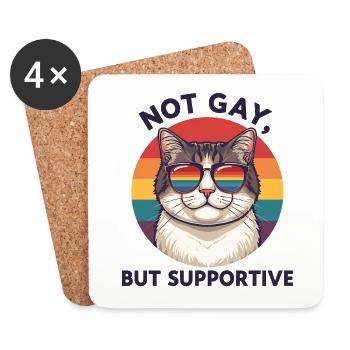 Not Gay But Supportive – Katze & Regenbogen - Untersetzer (4er-Set) - Weiß - Vorne