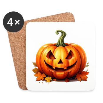 Joyeux Halloween lanterne citrouille - Dessous de verre (lot de 4) - blanc - Devant