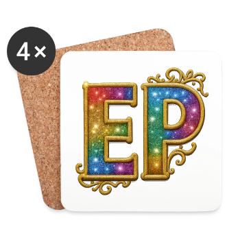 EP Gold | Glitter letters with gold border - Coasters (set of 4) - white - Front