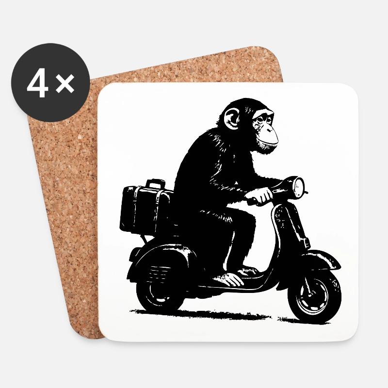 Retro Affe auf Moped | Roller-Affe - Untersetzer (4er-Set) - Weiß