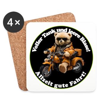 Ours mignon sur la moto avec des lunettes de soleil - Dessous de verre (lot de 4) - blanc - Devant