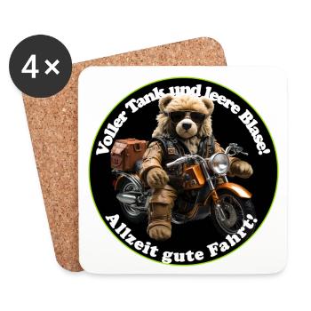 Adventure Teddy on Motorcycle - Coasters (set of 4) - white - Front