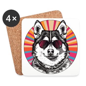 Casual dog with retro style sunglasses - Coasters (set of 4) - white - Front