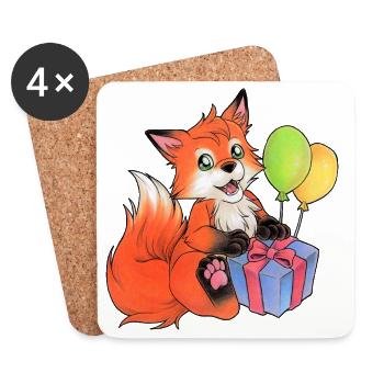 Cute Fox for Birthday Hand Painted - Coasters (set of 4) - white - Front