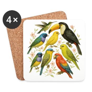 Collection de Perroquets Colorés et Mandchous - Dessous de verre (lot de 4) - blanc - Devant