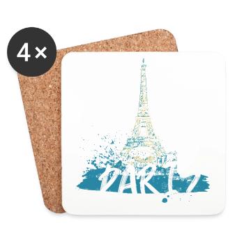 Tour Eiffel de Paris avec calligraphie - Dessous de verre (lot de 4) - blanc - Devant