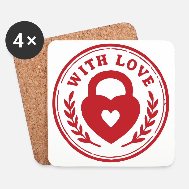 Con Love Heart Lock Stamp Design - Sottobicchieri (set da 4 pezzi) - bianco