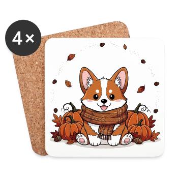 Cute Autumn Corgi with Pumpkin Decor - Coasters (set of 4) - white - Front