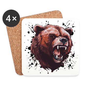 Grizzly Bear Head - Coasters (set of 4) - white - Front
