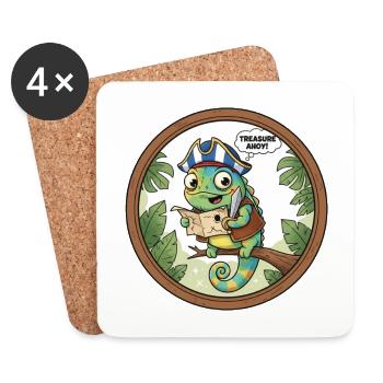 Abenteurer Gecko mit Piratenhut - Untersetzer (4er-Set) - Weiß - Vorne
