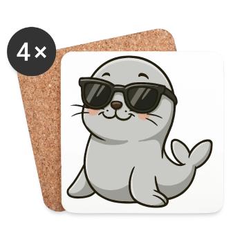 Loutre cool avec des lunettes de soleil - Dessous de verre (lot de 4) - blanc - Devant