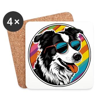Chien cool avec des lunettes de soleil - Dessous de verre (lot de 4) - blanc - Devant