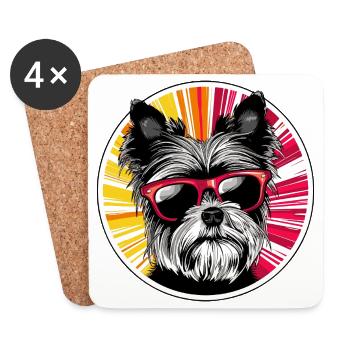 Hund mit Sonnenbrille Neon Design - Untersetzer (4er-Set) - Weiß - Vorne