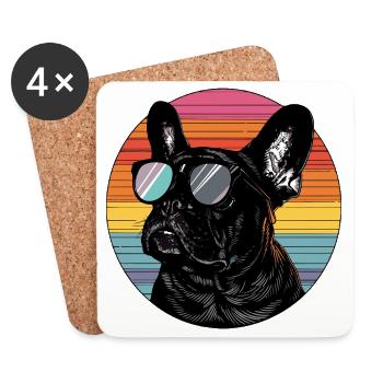 Stylish French Bulldog with Sunglasses - Coasters (set of 4) - white - Front