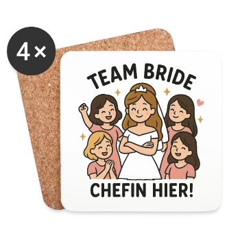Team Bride – Chefin Hier! Hochwertiges JGA design - Untersetzer (4er-Set) - Weiß - Vorne