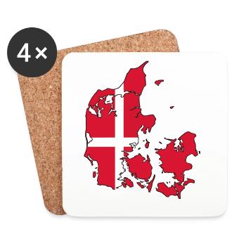 Drapeau du Danemark sur la carte - Dessous de verre (lot de 4) - blanc - Devant