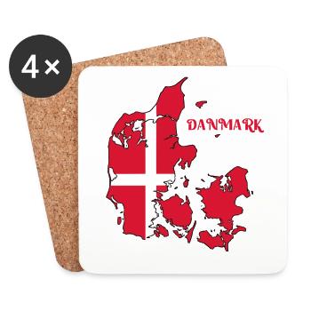 Carte du Danemark avec drapeau - Dessous de verre (lot de 4) - blanc - Devant