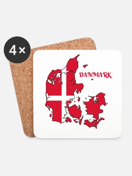 Dänemark Landkarte mit Flagge - Untersetzer (4er-Set) - Weiß