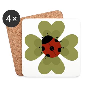 Ladybug Floral Patch Design - Coasters (set of 4) - white - Front