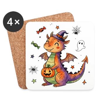Friendly Halloween Dragon with Pumpkin - Coasters (set of 4) - white - Front