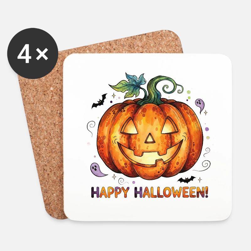 lachender Halloween-Kürbis - Untersetzer (4er-Set) - Weiß