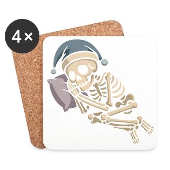 Skelett mit Weihnachtsmütze - Untersetzer (4er-Set) - Weiß - Vorne