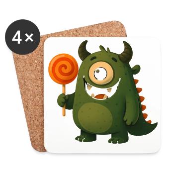 Kulleraugen Monster mit Lutscher - Untersetzer (4er-Set) - Weiß - Vorne