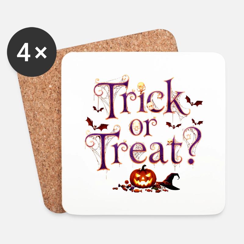 "Trick or Treat" – Trendiger & lustiger Halloween-Slogan - Untersetzer (4er-Set) - Weiß