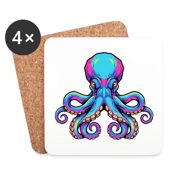 Bunte Oktopus-Illustration mit Neon-Akzenten - Untersetzer (4er-Set) - Weiß - Vorne