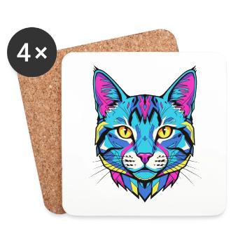 Neon Cat Portrait - Coasters (set of 4) - white - Front