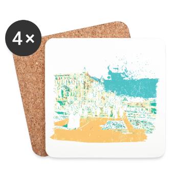 Vue retro de La Croisette de Cannes - Dessous de verre (lot de 4) - blanc - Devant