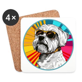 Drôle de chien avec des lunettes de soleil - Dessous de verre (lot de 4) - blanc - Devant