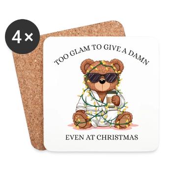 Lazy Teddy Christmas Mood – Too Damn to Care - Coasters (set of 4) - white - Front